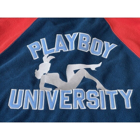 Playboy By PacSun Playboy University Jacket Mens Small Blue Red Fleece 1/4 Zip - Picture 7 of 9